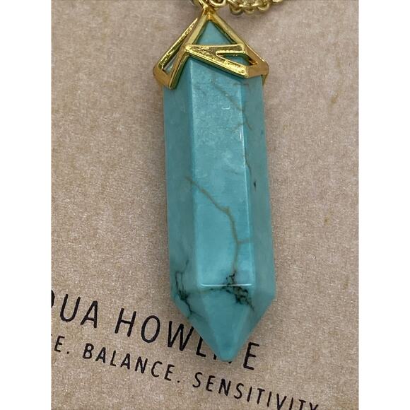 MACY'S Genuine Aqua Howlite Pendant Necklace w/ Gold Hardware/Chain NWT $80! - Picture 4 of 5